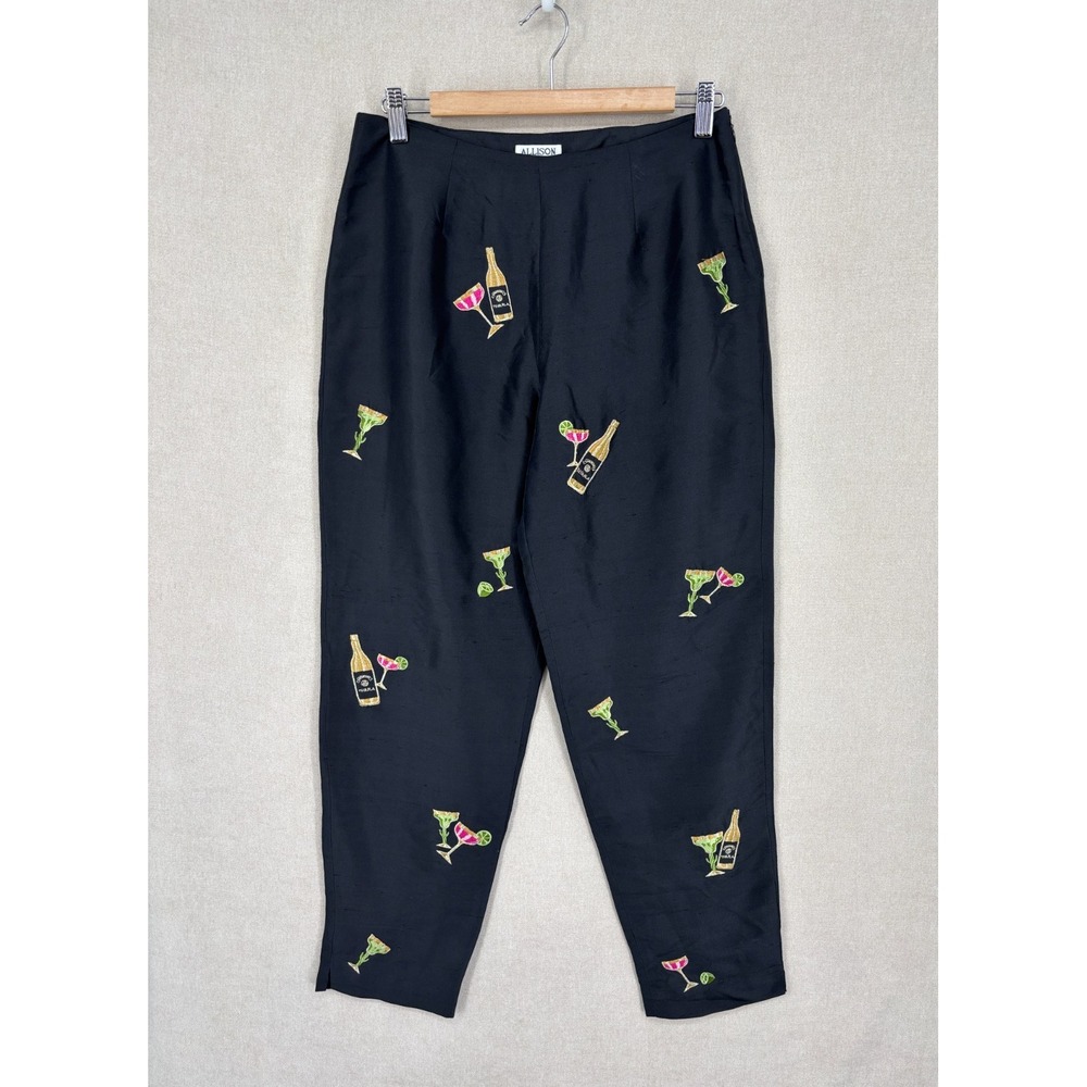 Allison Taylor Pants Womens 8 Black 100% Silk  Party Wine Cocktail High Rise